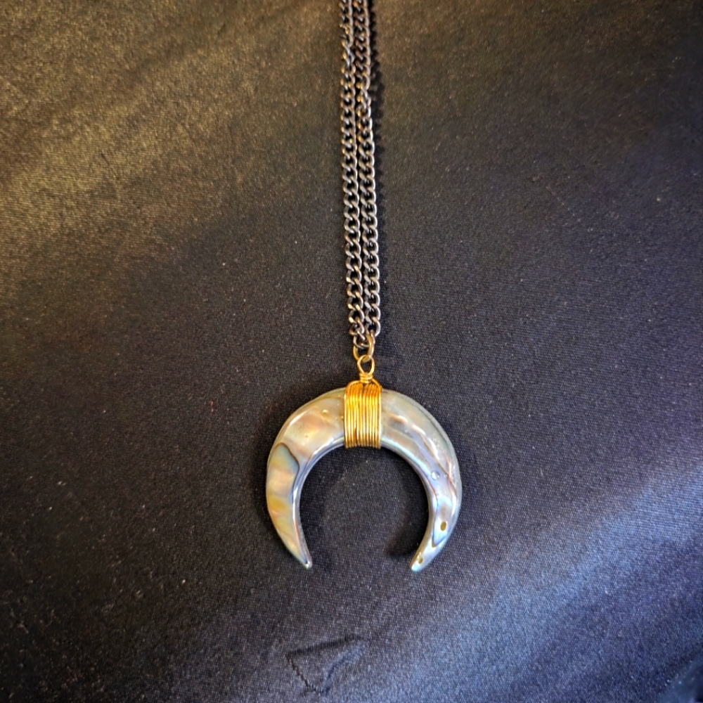 Abalone Wire Wrapped Crescent Moon Necklace